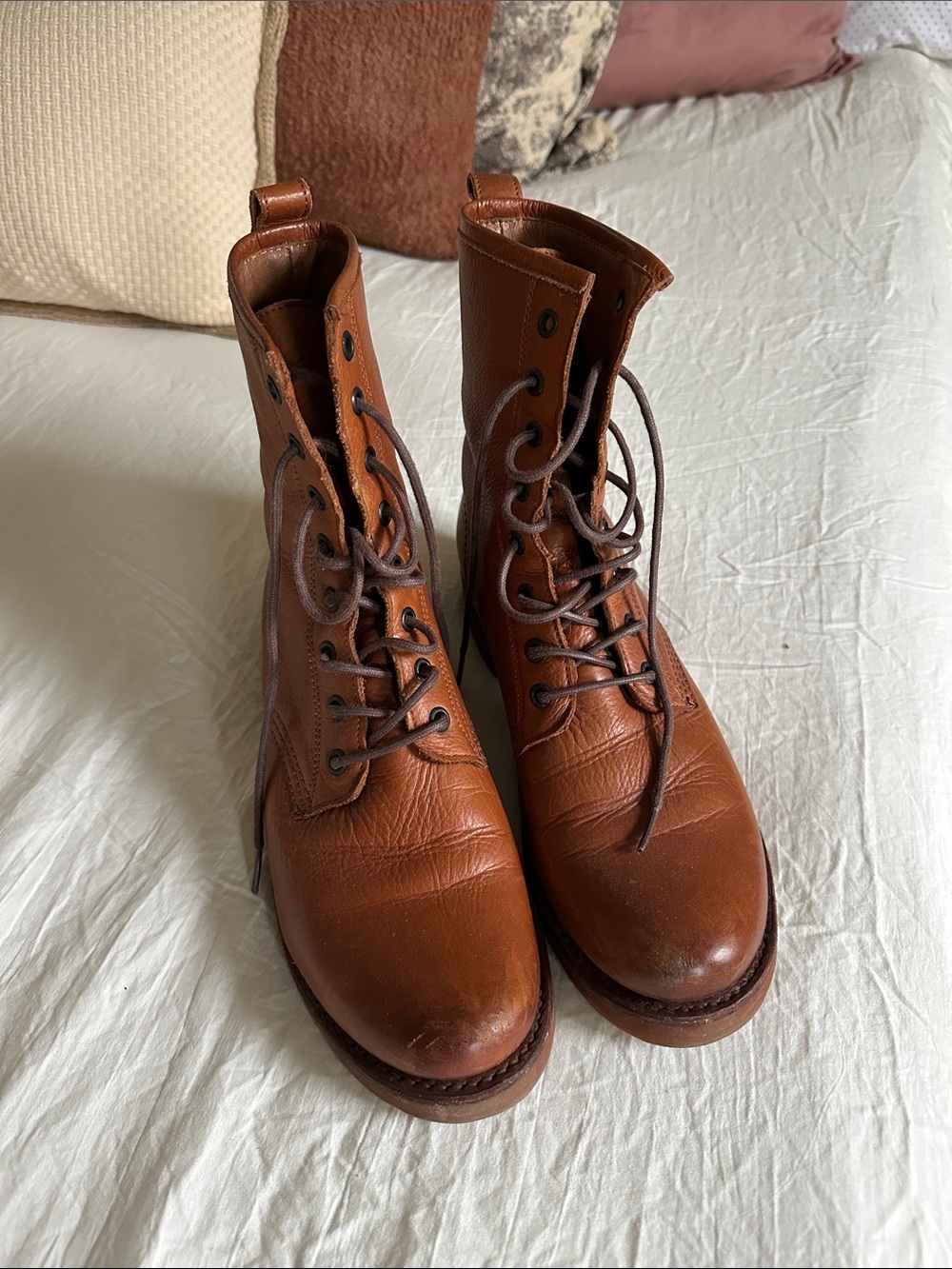 Frye Women's Cognac Leather Lace-Up Boots